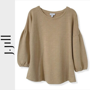 J. JILL 100 Cotton French Terry Slub Knit Long Sleeve Crew, Bishop Sleeves, S